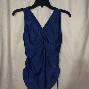 Women’s UV Skins Ruched Tank Top Swimsuit Top Navy Blue Size Medium UPF 50+